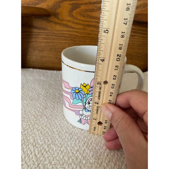 Vintage J.I.I. 1994 Rabbit Bunny Mug with Gold Trim Pastel Flowers - Picture 8 of 9